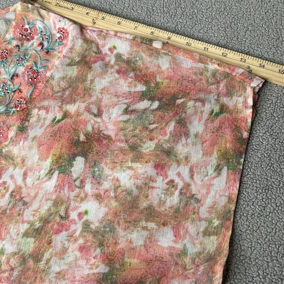 Soft Surroundings Kimono 1X Long Sheer Tassels Tie Front Beaded Embroidered Boho - Picture 10 of 14